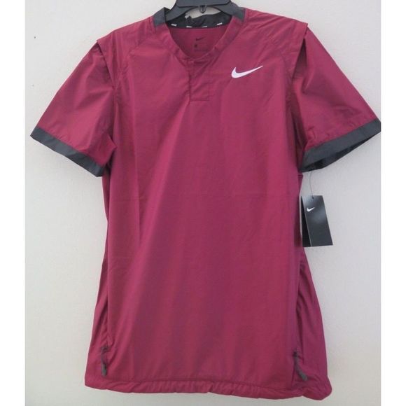 Nike BQ3237 610 Mens Sz M Cardinal Red/Black Baseball Short Sleeve Windshirt - Picture 1 of 7